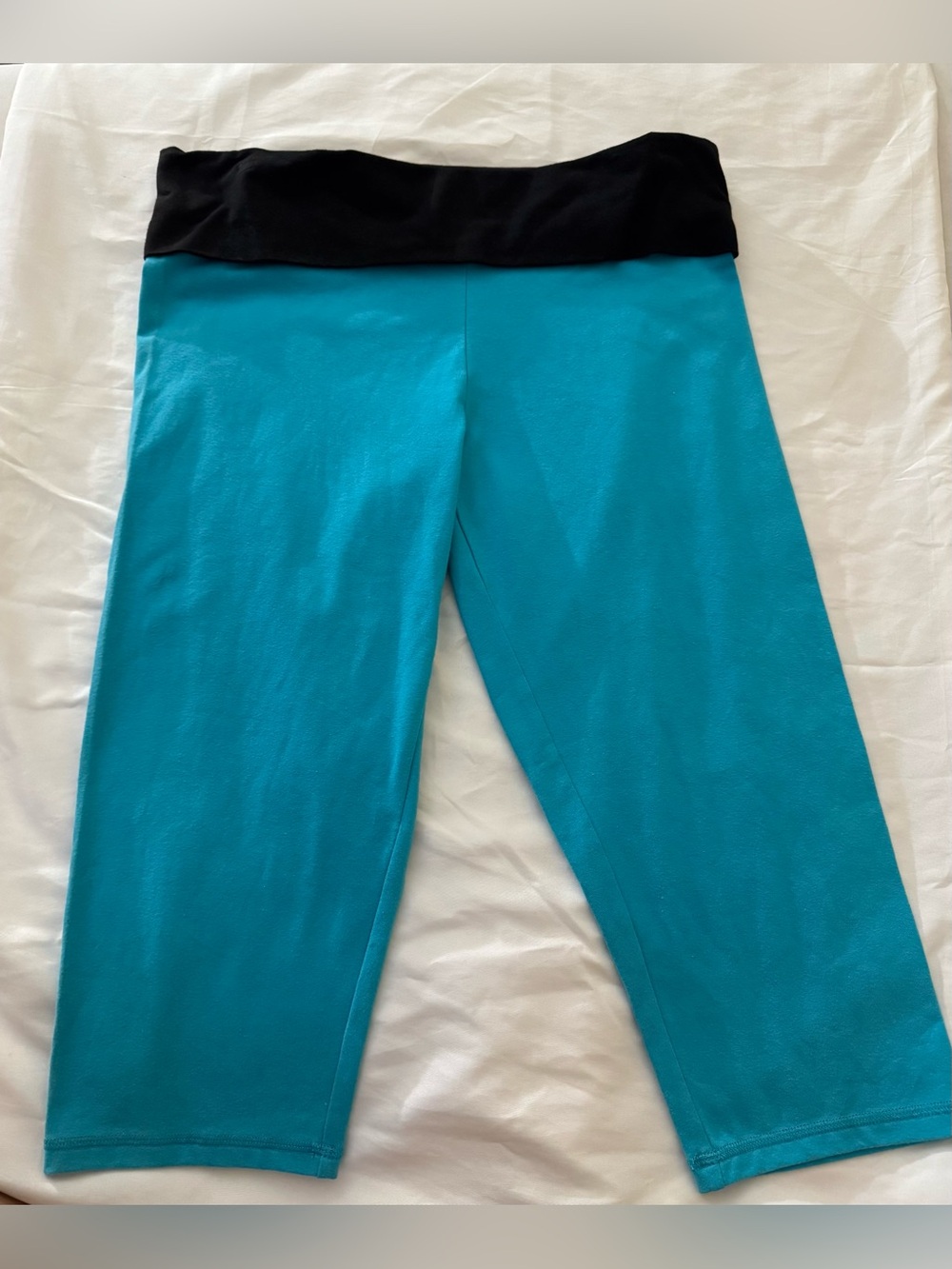 PINK Victoria's Secret Teal Capris with Black Fold-Over Waistband